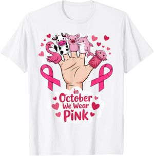 in October We Wear Pink Breast Cancer Awareness Month Kids T-Shirt - T-Shirt | White