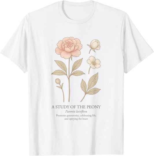 A Study of The Peony Flower Botanical Illustration Style T-Shirt - T-Shirt | White