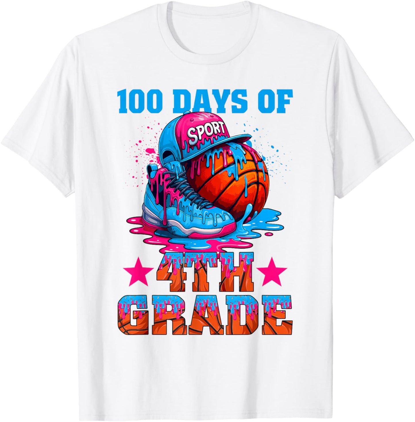 100 Days of 4th Grade Basketball 100th Day of School Boys T-Shirt - T-Shirt | White