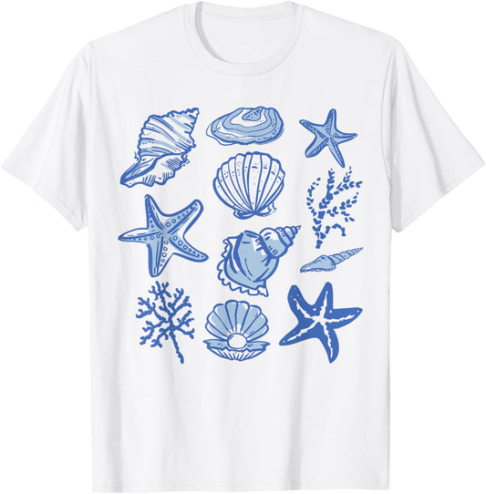 Seashell Summer Ocean Vacation Beach Aesthetic Women Men T-Shirt - T-Shirt | White