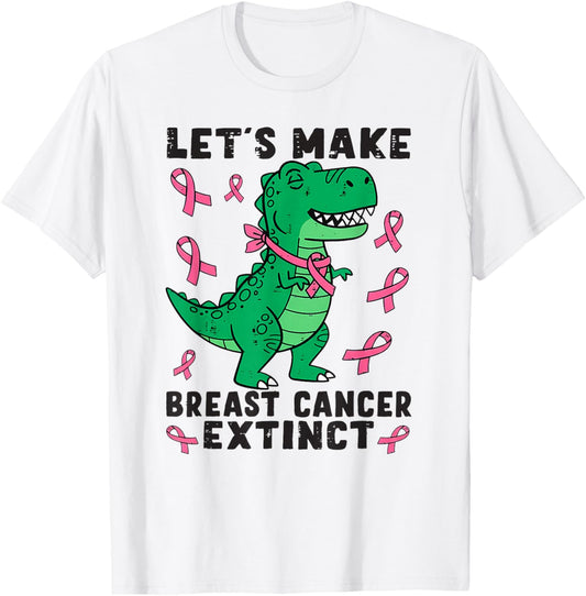 Let's Make Breast Cancer Extinct Pink Dinosaur Kids Boy Girl T-Shirt - T-Shirt | White