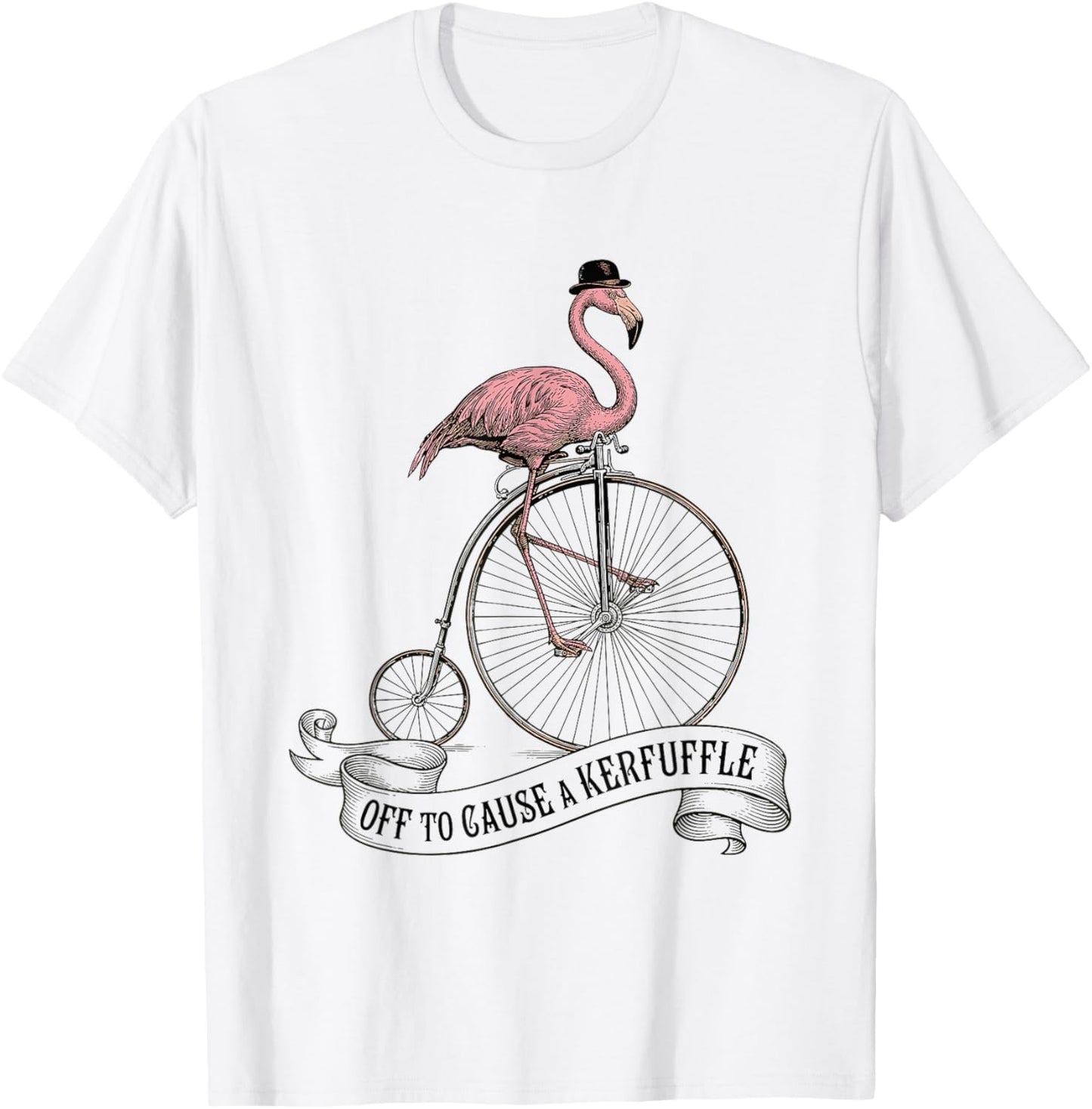 Off to Cause A Kerfuffle Flamingo Funny Birds Vintage Retro T-Shirt - T-Shirt | White