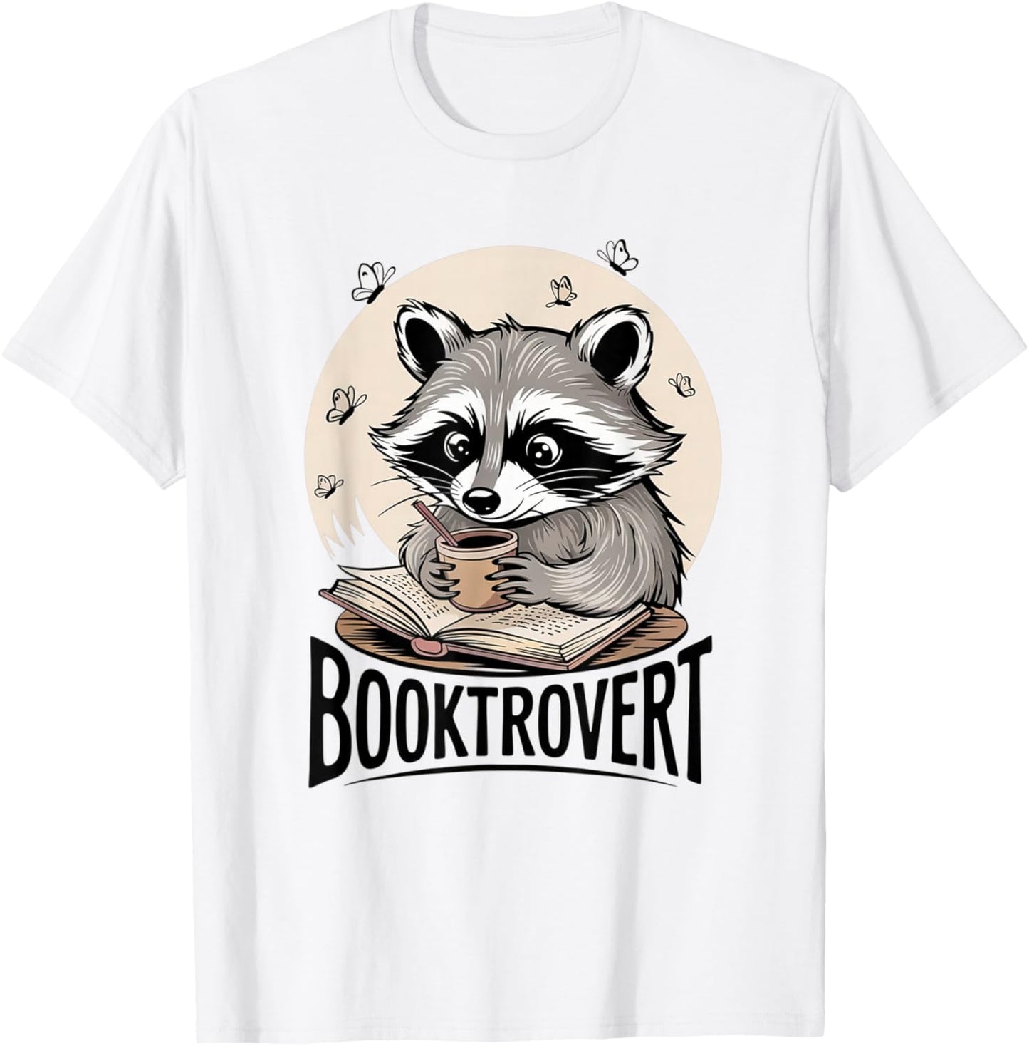 Booktrovert Raccoon Reading and Coffee Design for Book Lover T-Shirt - T-Shirt | White
