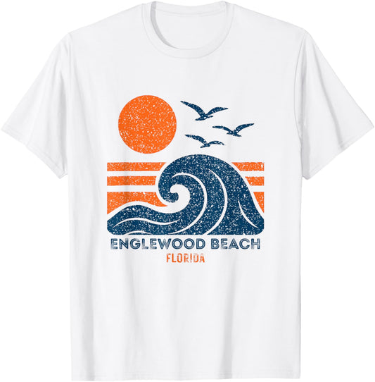 Englewood Beach Florida Retro Vintage Souvenir Vacation Sun T-Shirt - T-Shirt | White