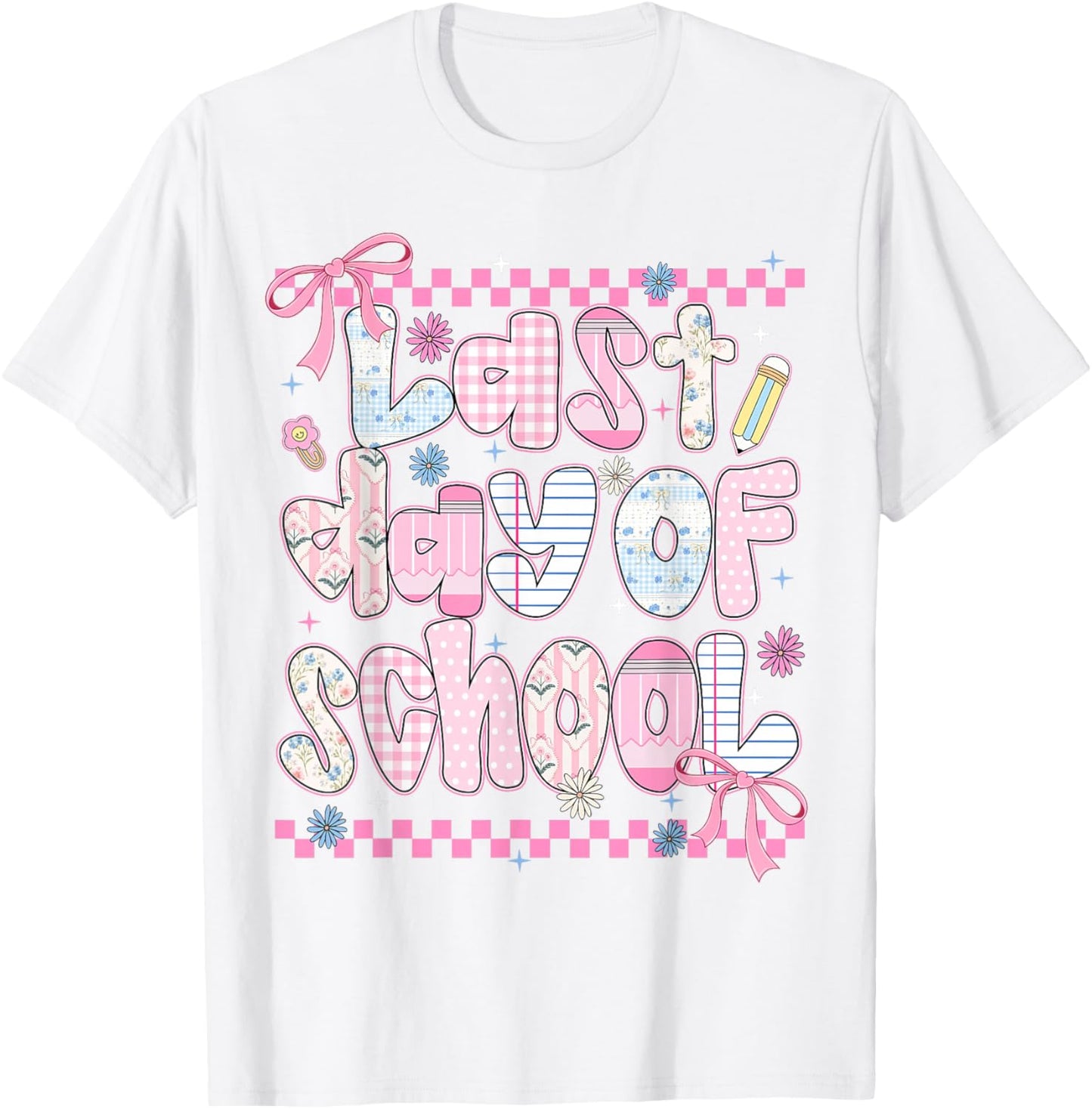 Last Day of School Kids Girls Teachers Coquette Bow Grad T-Shirt - T-Shirt | White