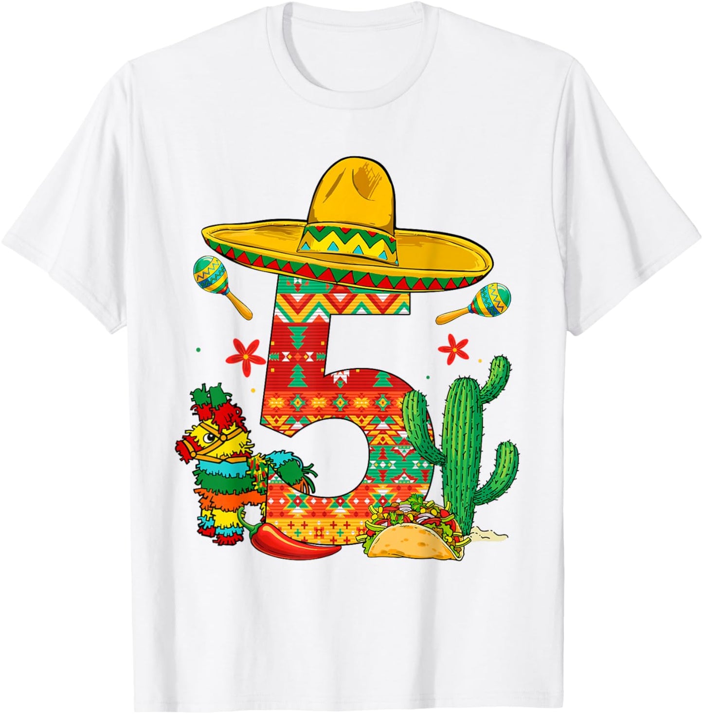 5 Years Old 5th Birthday Cinco De Mayo Fiesta Boy Kid Girl T-Shirt - T-Shirt | White