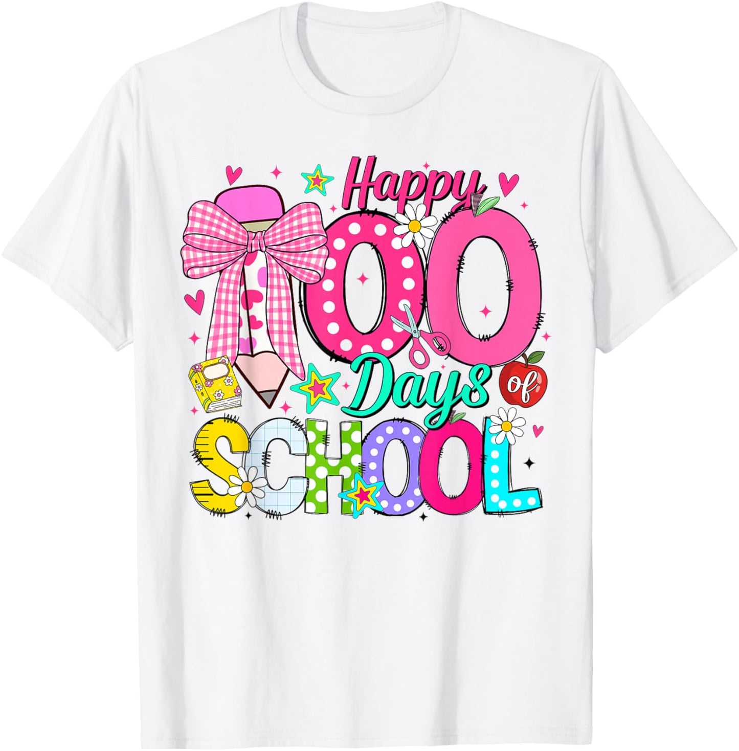 100th Day of School Coquette Bow Girls Teachers Classroom T-Shirt - T-Shirt | White