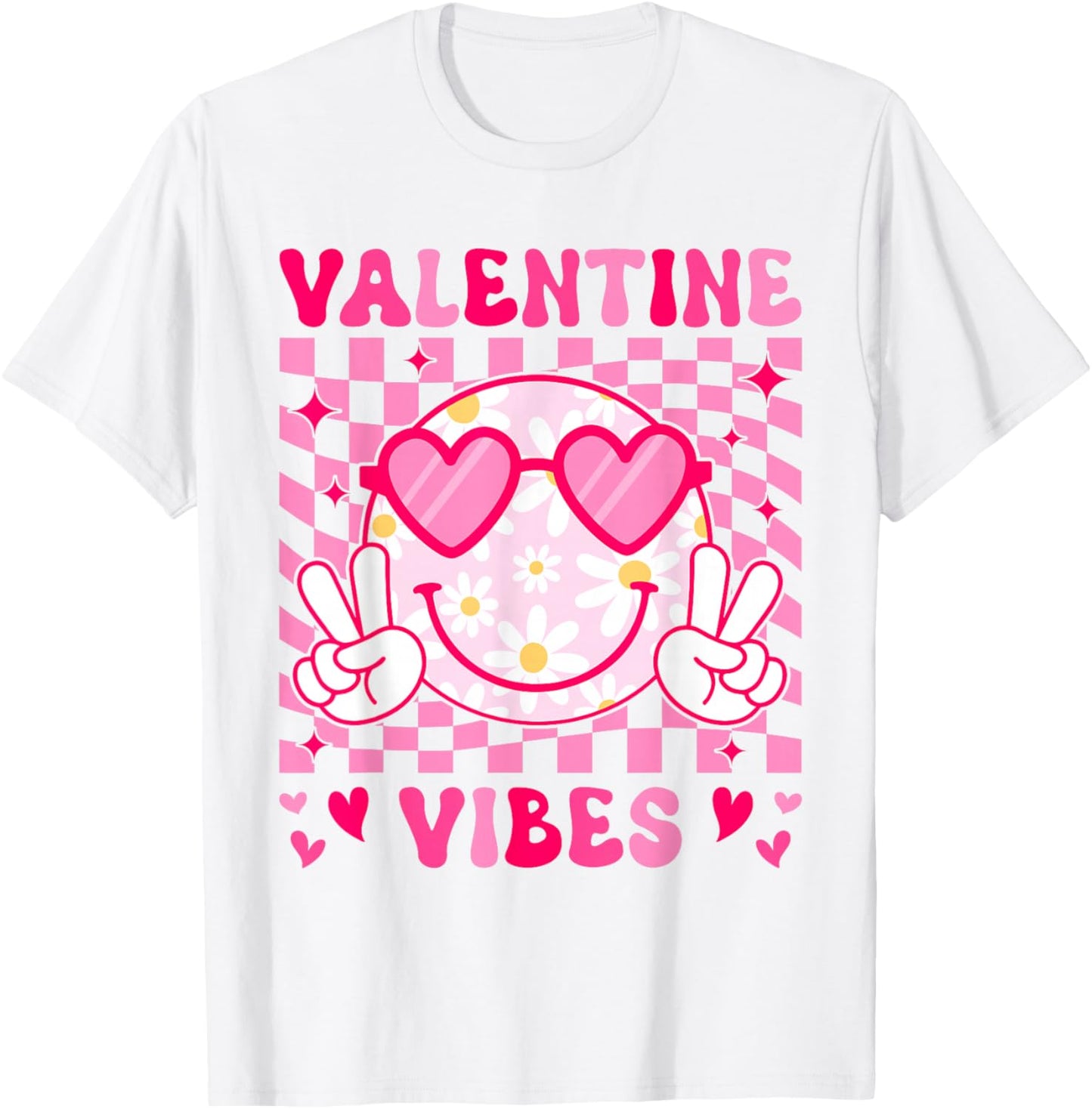 Groovy Valentine Vibes Women Teens Girls Kid Flower T-Shirt - T-Shirt | White