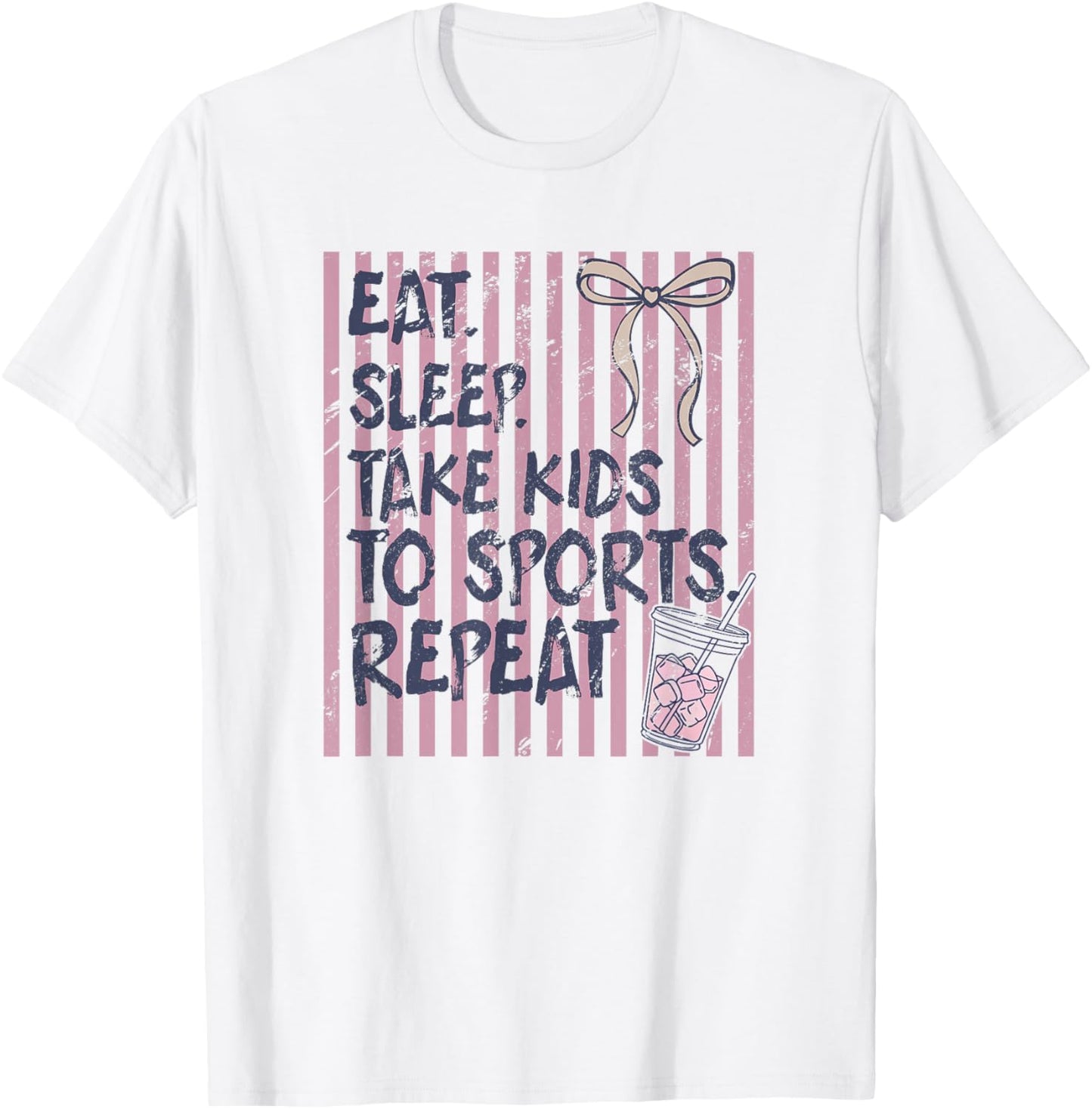 Striped Eat Sleep Take Kids to Sports Repeat, Baseball Mom T-Shirt - T-Shirt | White
