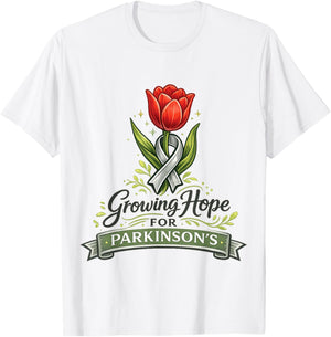 Parkinson’s Warrior Awareness Ribbon Tulip Growing Hope T-Shirt - T-Shirt | White