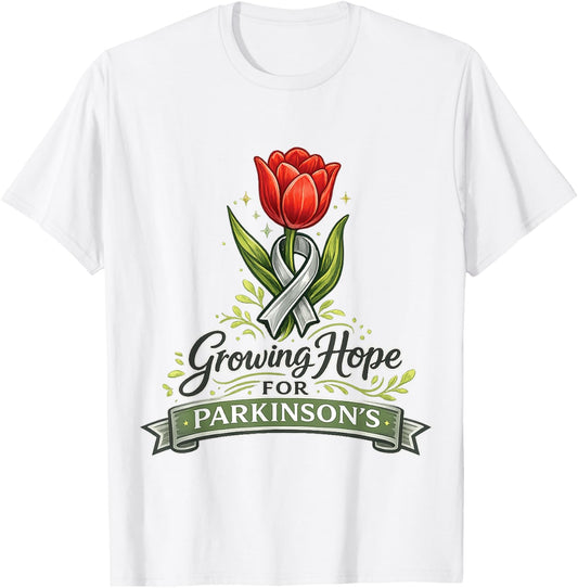 Parkinson’s Warrior Awareness Ribbon Tulip Growing Hope T-Shirt - T-Shirt | White