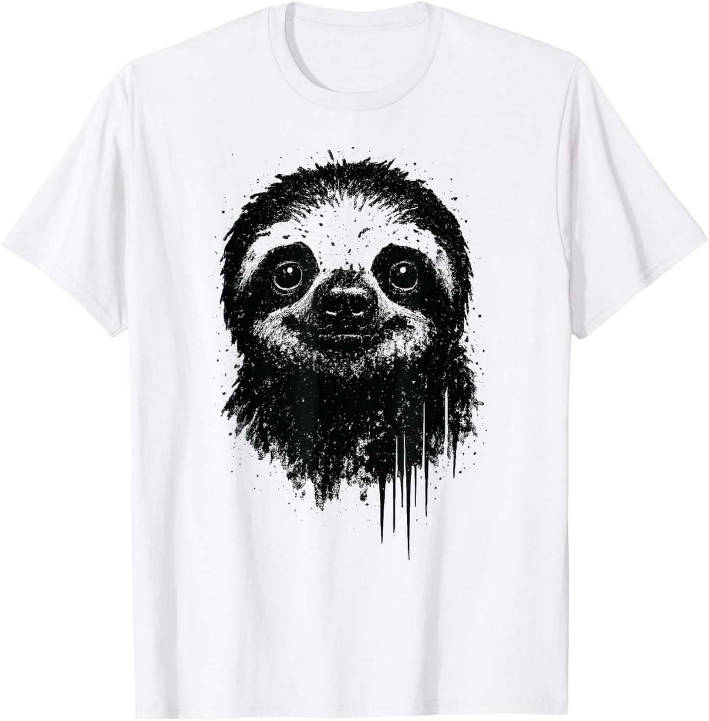Sloth Ink Art Grunge Jungle Wildlife Portrait Lazy Animal T-Shirt - T-Shirt | White