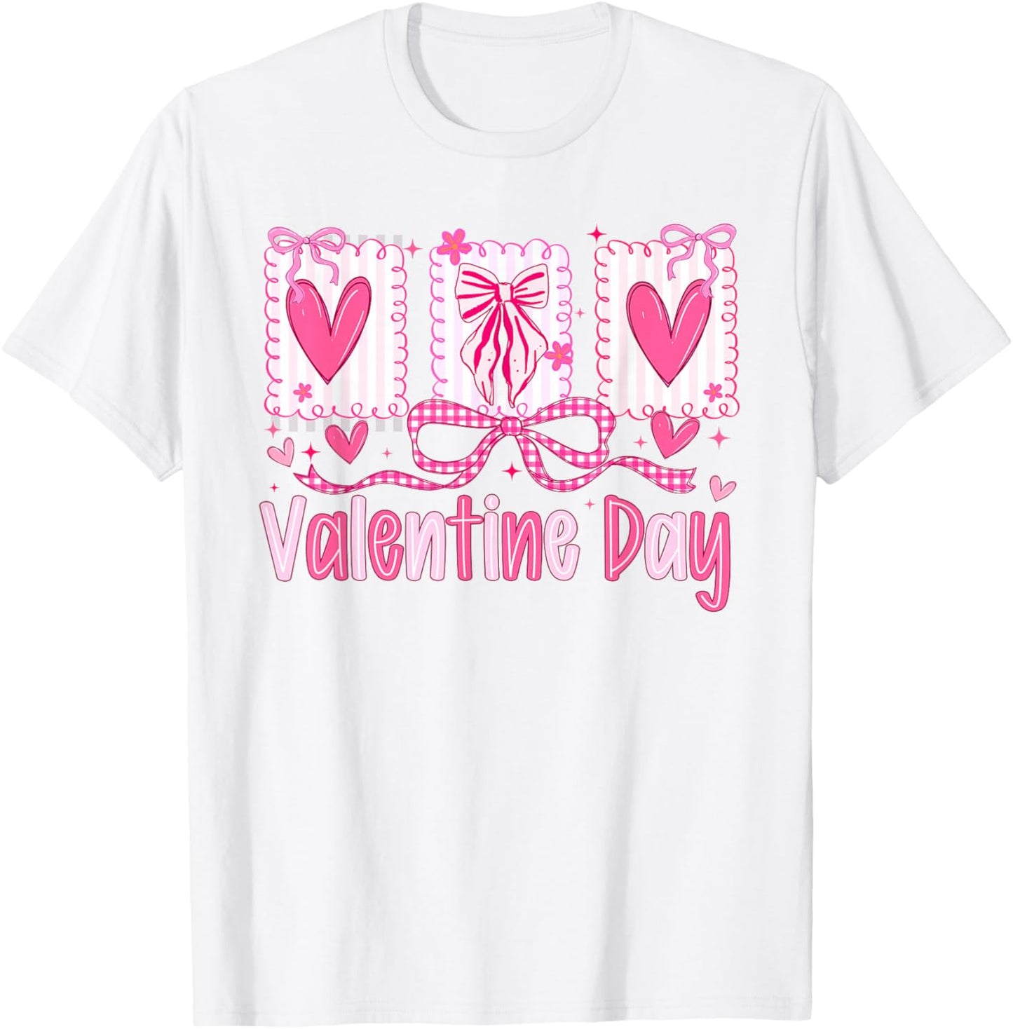 Valentines Day Preppy Hearts Coquette Bow Women Girls T-Shirt - T-Shirt | White