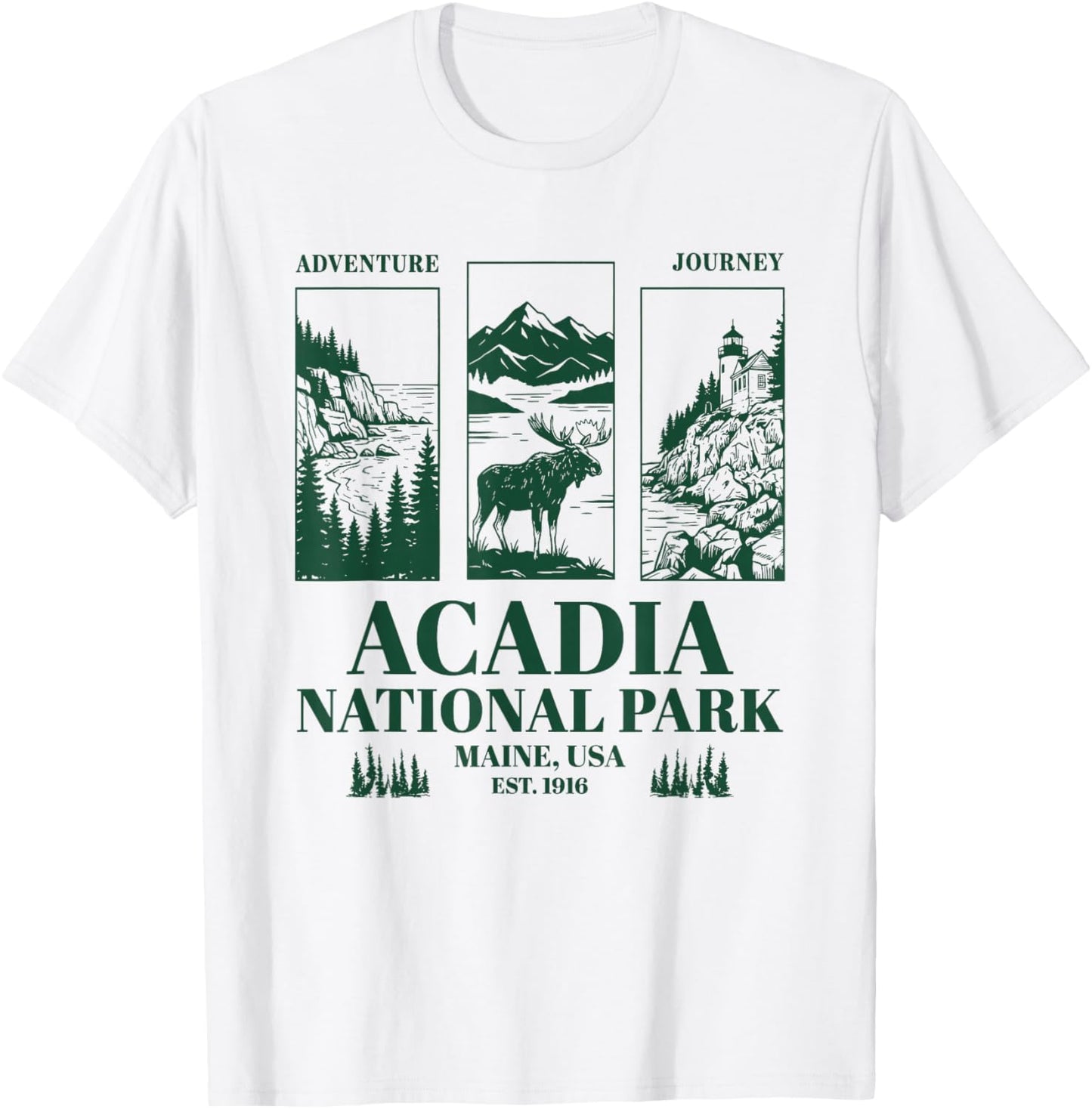 Acadia National Park Maine Retro Vintage Nature Graphic T-Shirt - T-Shirt | White