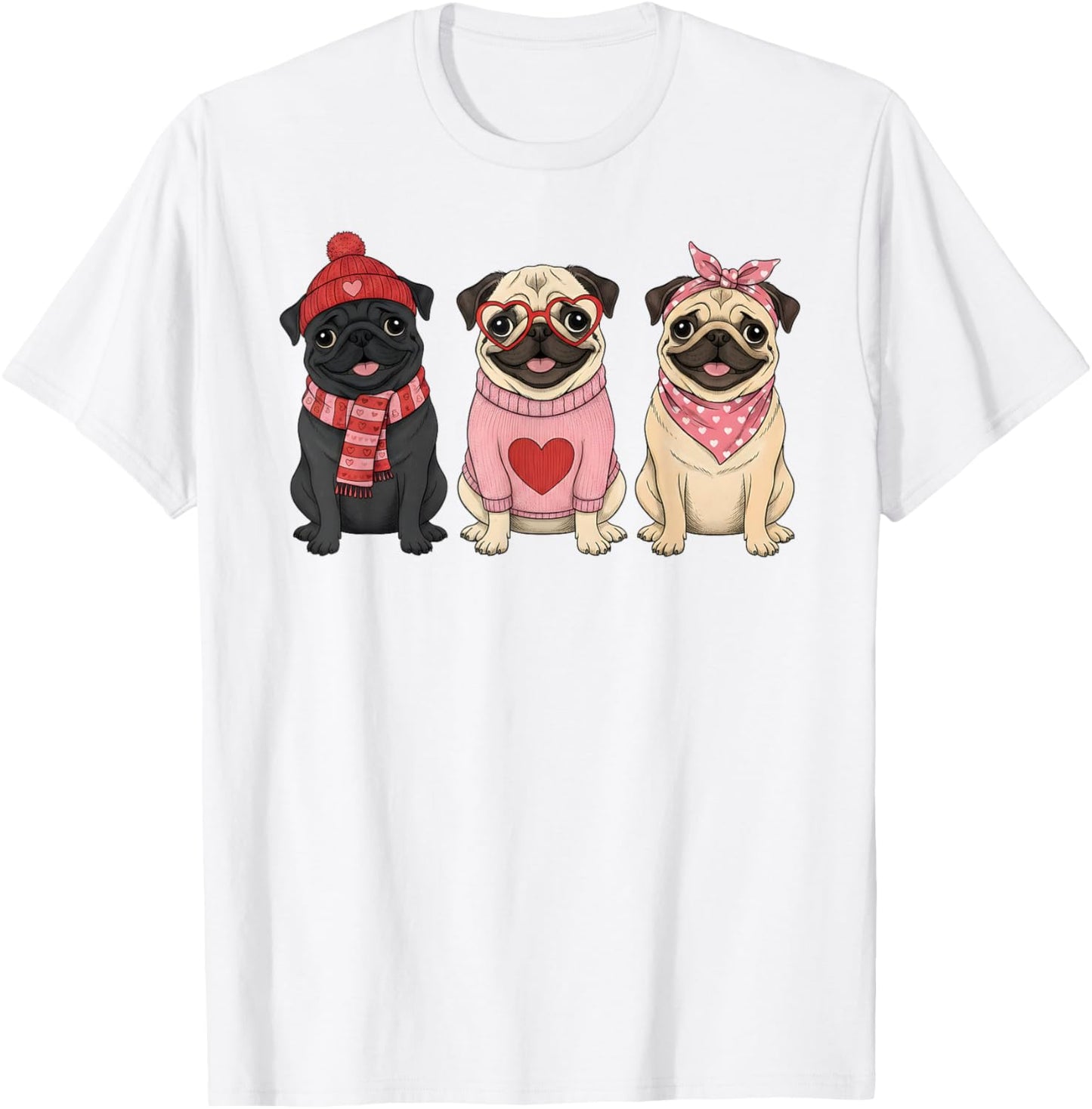 Cute Pug Valentine Dog T-Shirt - T-Shirt | White