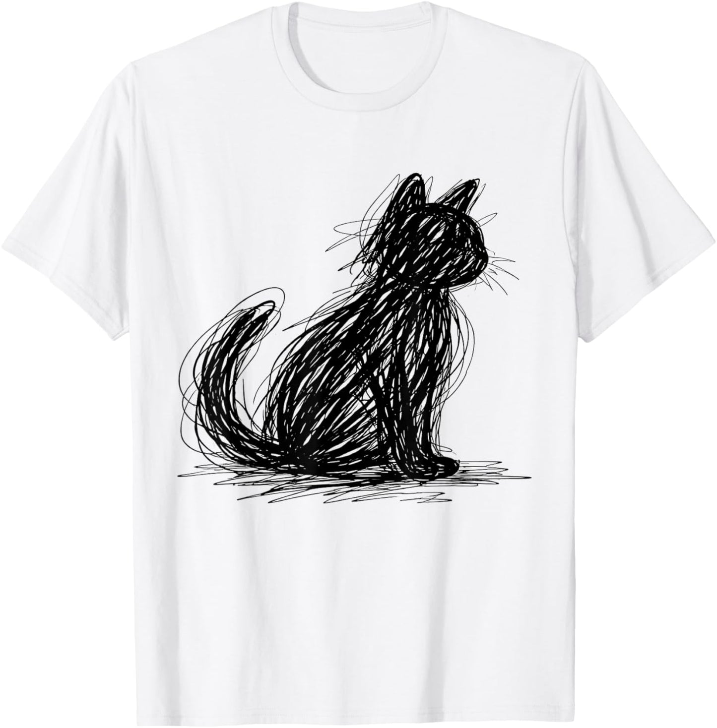 Scribble Cat Minimal Line Art Japanese T-Shirt - T-Shirt | White