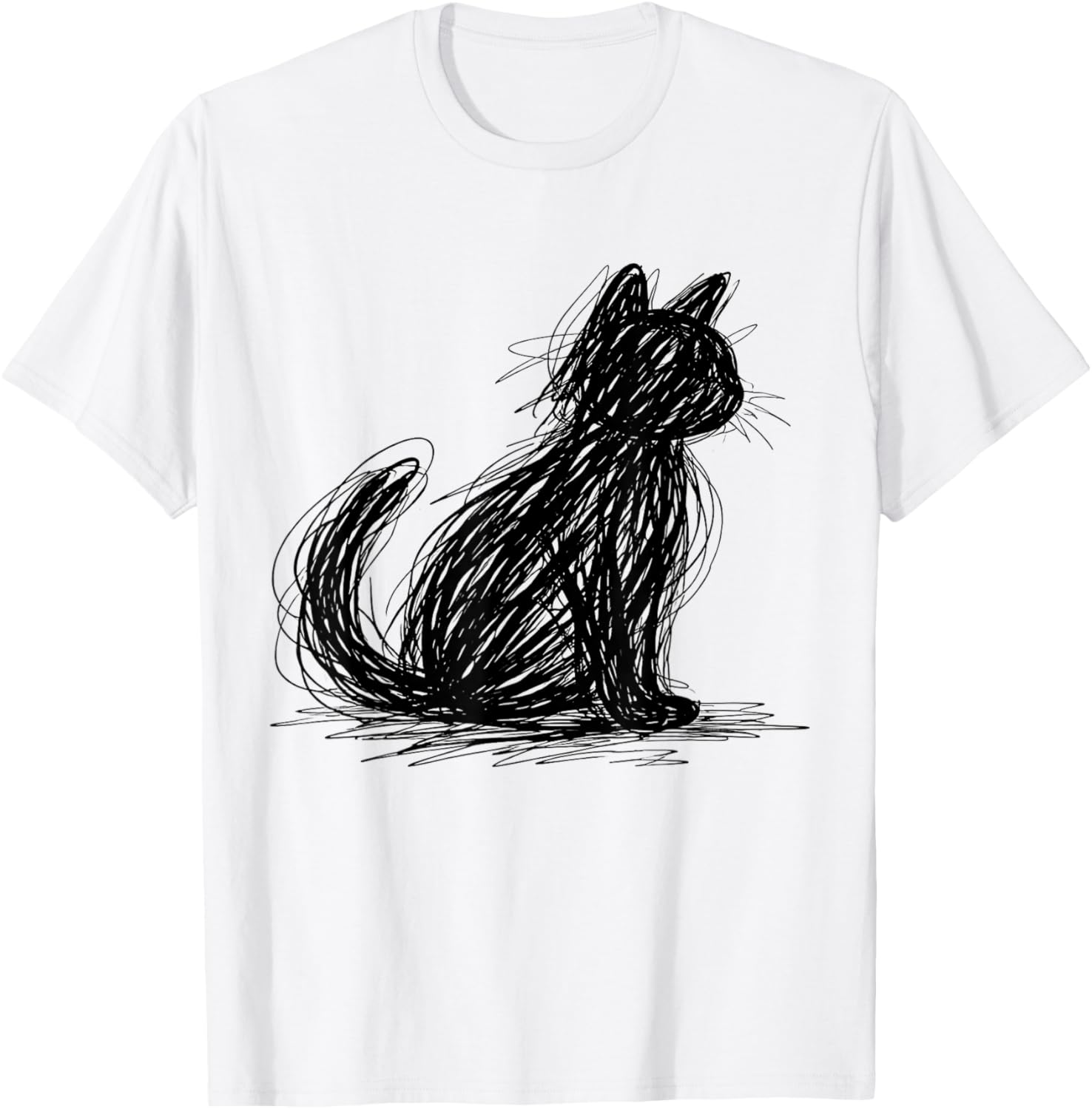 Scribble Cat Minimal Line Art Japanese T-Shirt - T-Shirt | White
