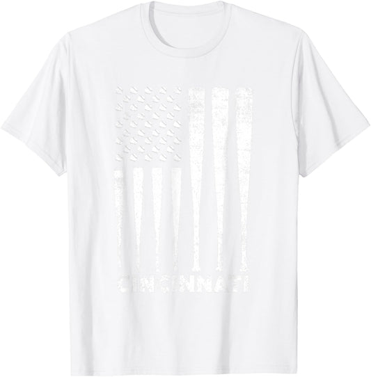 Cincinnati Flag Vintage Baseball Gift Women Kids T-Shirt - T-Shirt | White