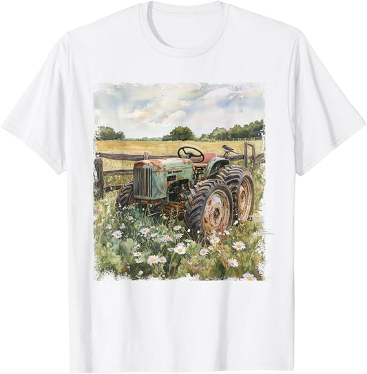Rustic Tractor Farm Scene T Shirt T-Shirt - T-Shirt | White