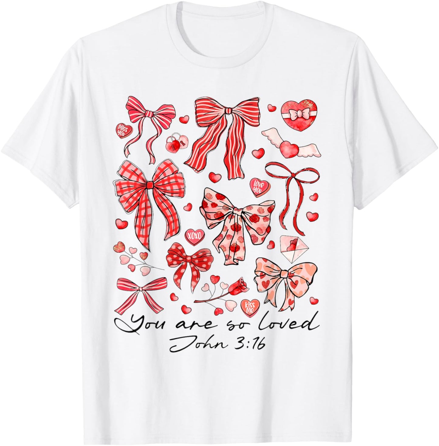 You are So Loved John 3:16 Christian Coquette Pink Bow T-Shirt - T-Shirt | White
