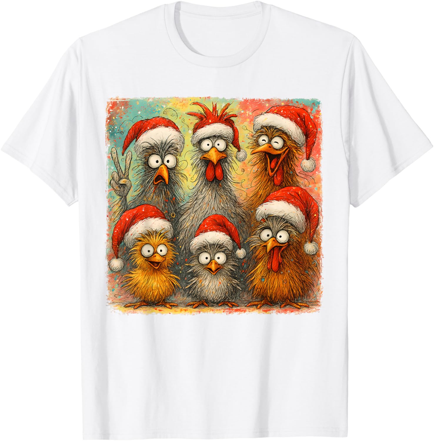 HUGvyn Christmas Santa Chicken Crazy Eagerlys Rooster Meme T-Shirt - T-Shirt | White
