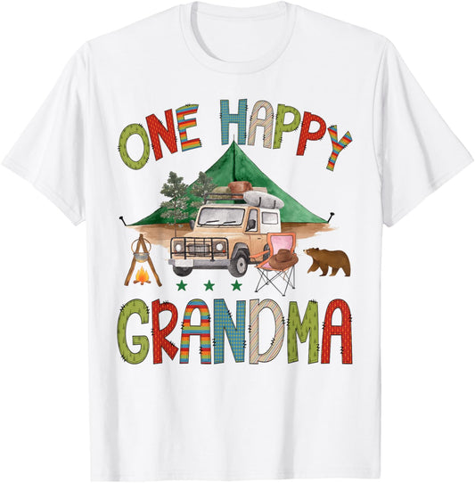 One Happy Grandma Camper 1st Birthday Boy Camping Bear T-Shirt - T-Shirt | White