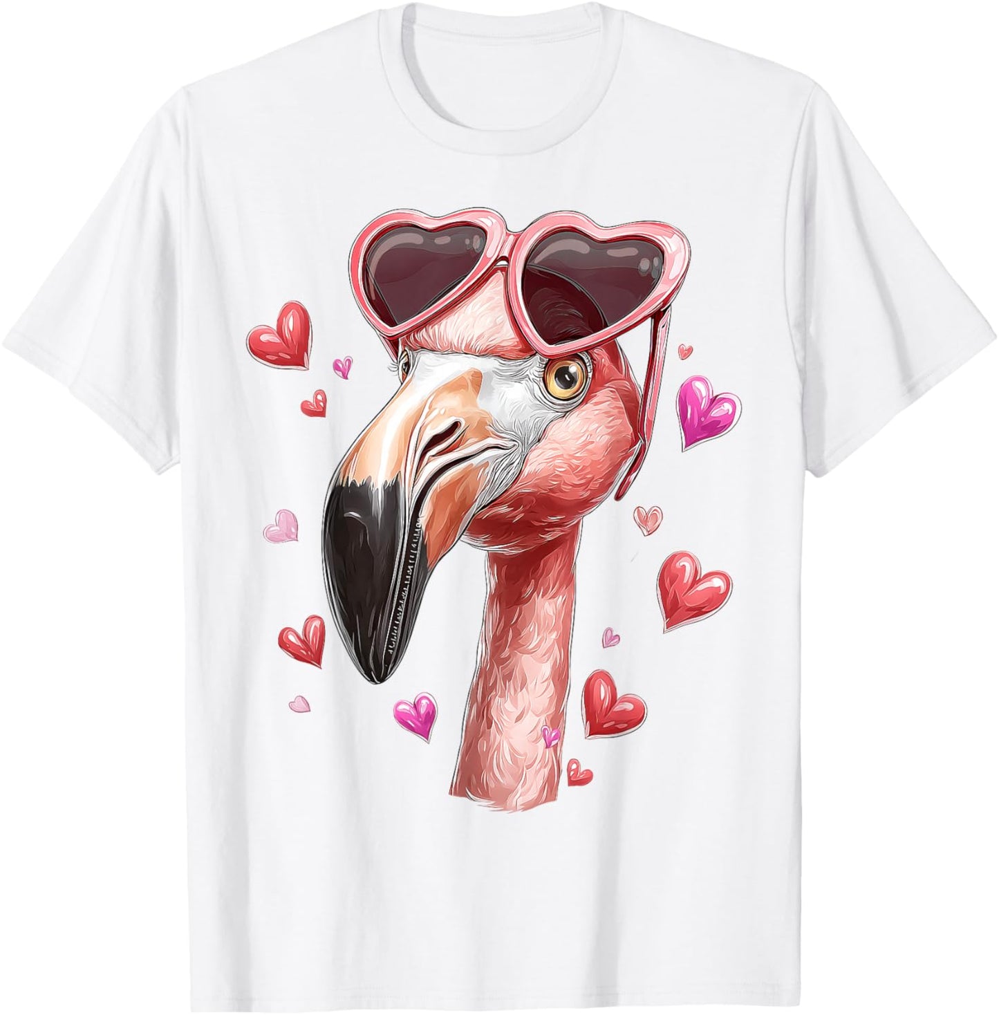 Flamingo Animal Valentine's Day Heart Sunglasses T-Shirt - T-Shirt | White