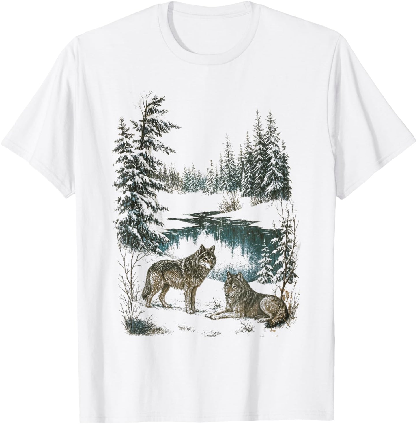 Retro Wolf 90s Forest Nature Vintage Wildlife Lovers Animal T-Shirt - T-Shirt | White