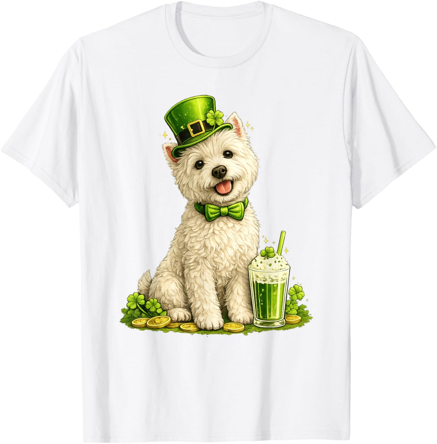 St Patricks Day West Highland Terrier Dog, Cute Westie T-Shirt - T-Shirt | White