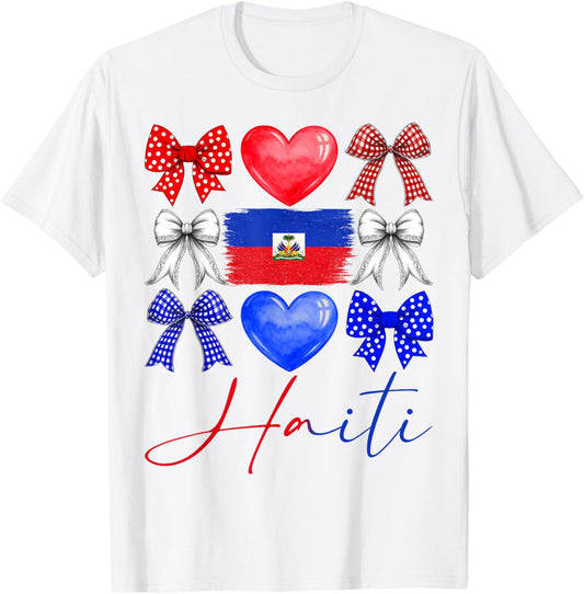 Cute Coquette Haitian Flag Day Haiti Pride Women Girl T-Shirt - T-Shirt | White