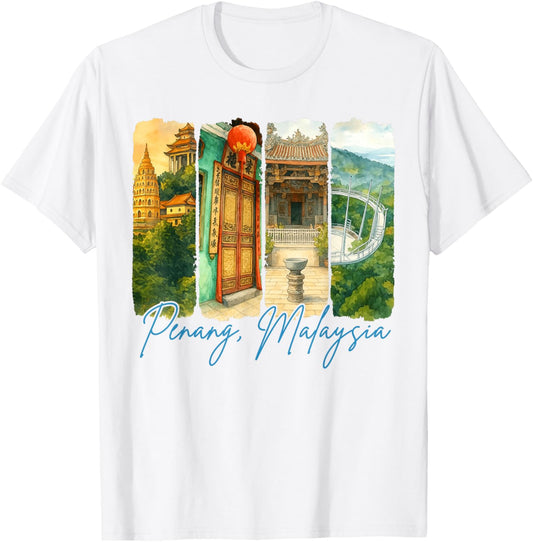 Penang Malaysia Traveling Trip Brushstroke Souvenir Vacation T-Shirt - T-Shirt | White