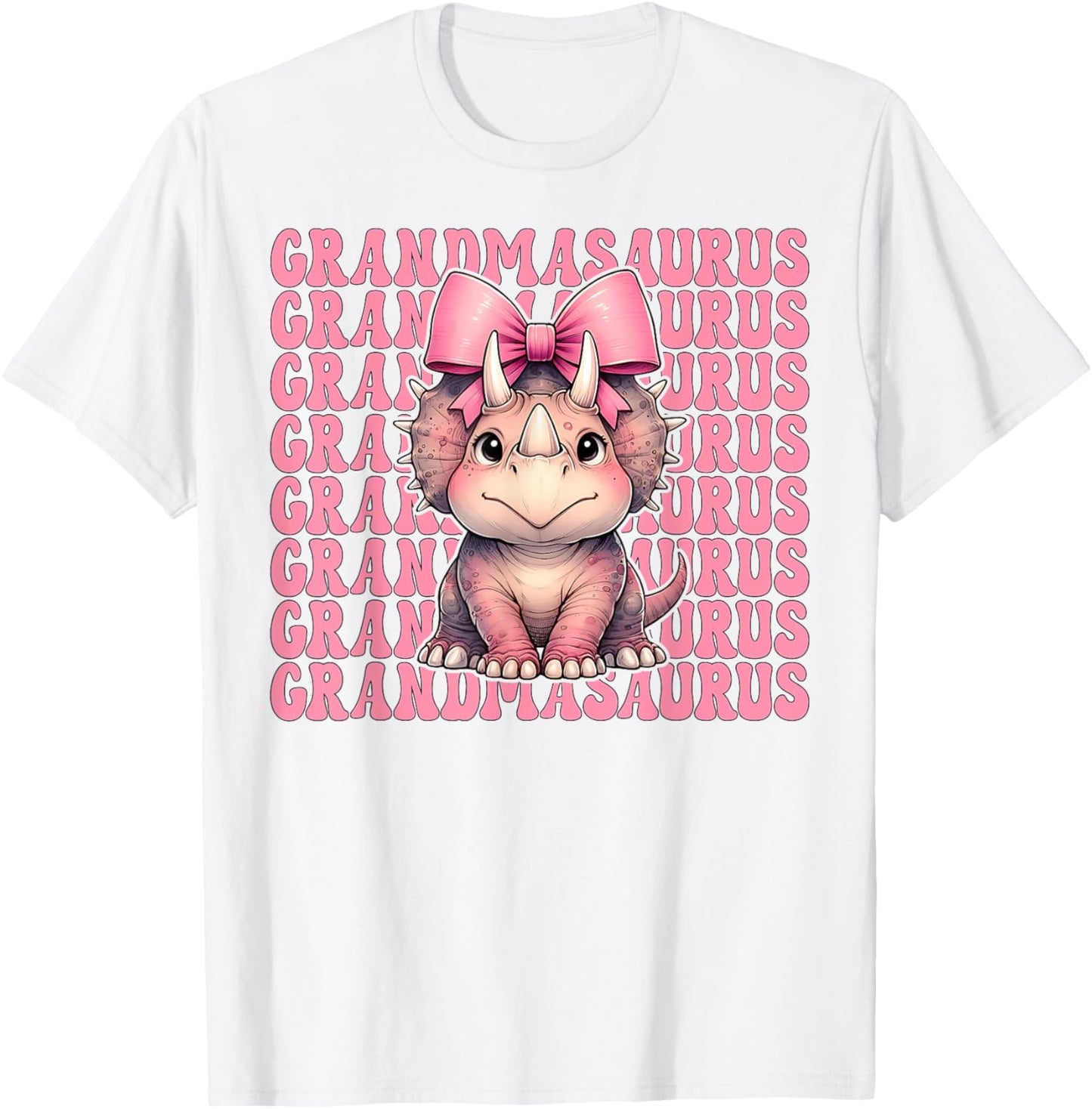 Grandmasaurus Triceratops Grandma Dinosaur Nana Coquette Bow T-Shirt - T-Shirt | White