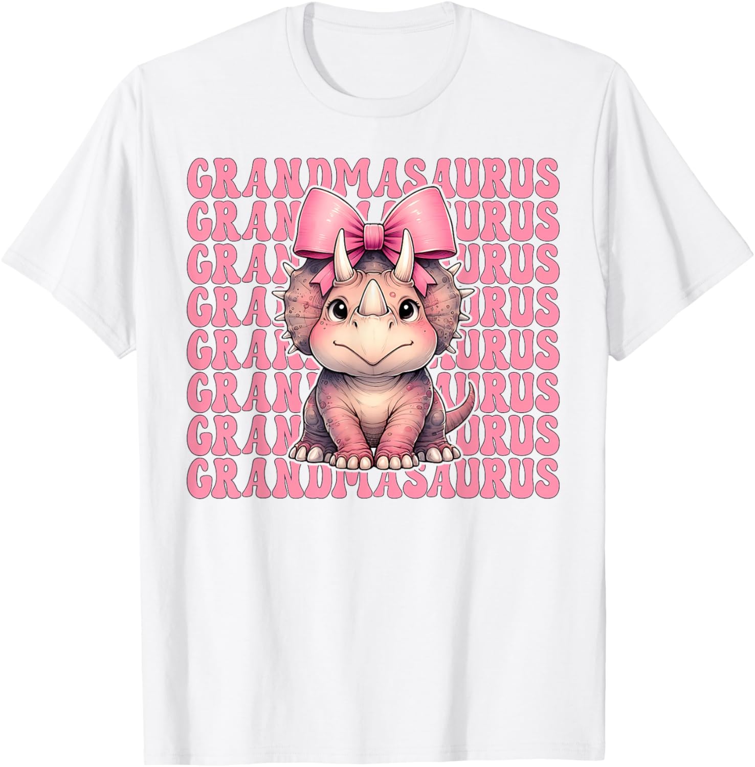 Grandmasaurus Triceratops Grandma Dinosaur Nana Coquette Bow T-Shirt - T-Shirt | White