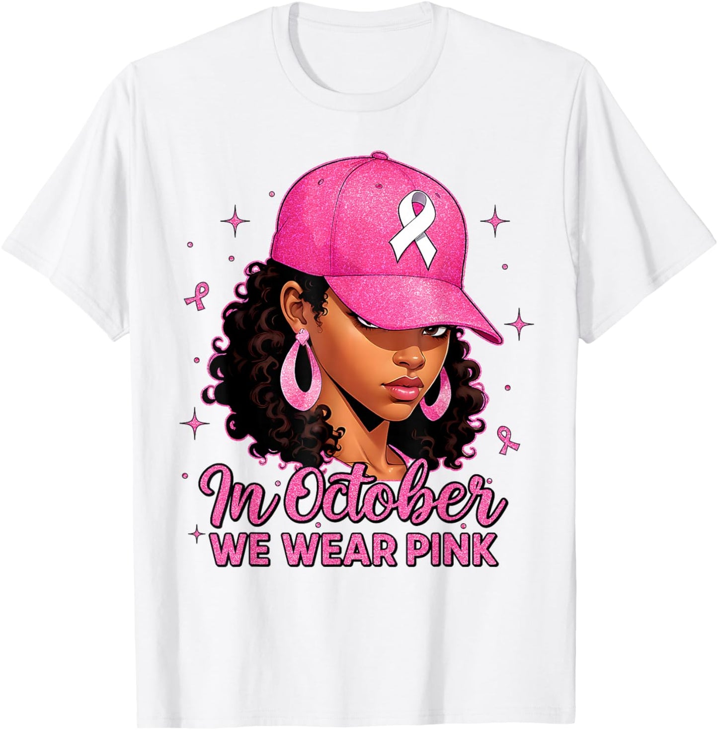 in October We Wear Pink Black Women Breast Cancer Awareness T-Shirt - T-Shirt | White