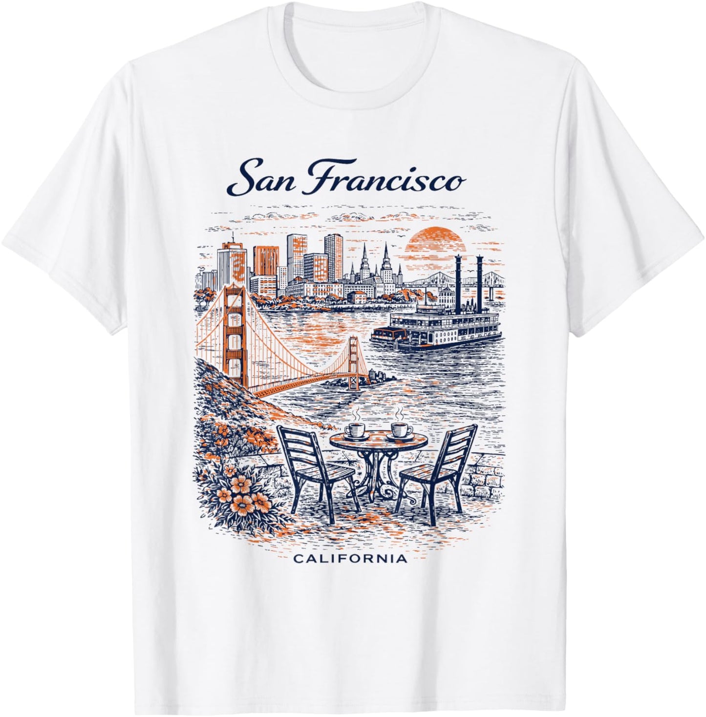 San Francisco Vintage Travel Scenic Illustration T-Shirt - T-Shirt | White