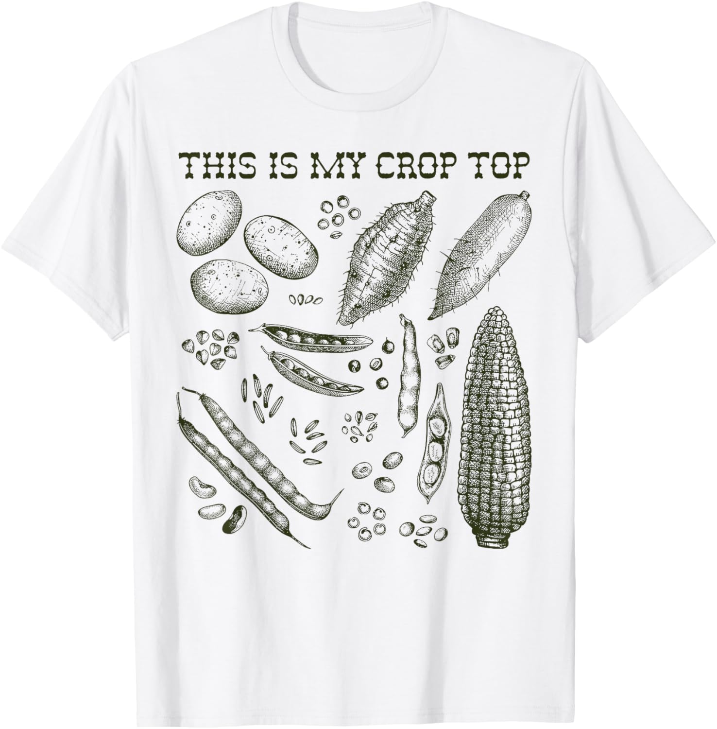 This is My Crop Top Funny Gardening Pun Vegetable Art T-Shirt - T-Shirt | White