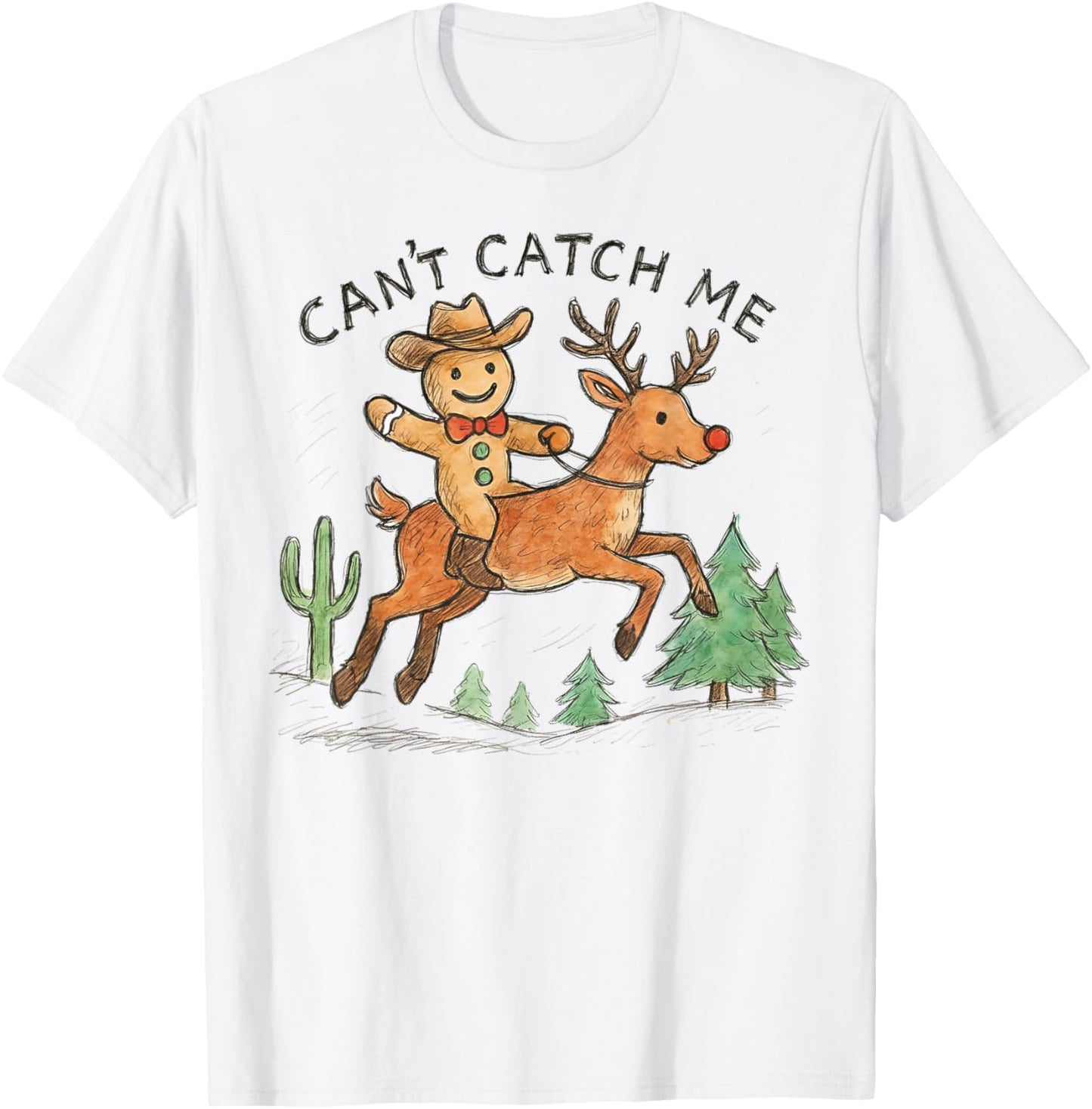 Can't Catch Me Cowboy Gingerbread Man Christmas T-Shirt - T-Shirt | White