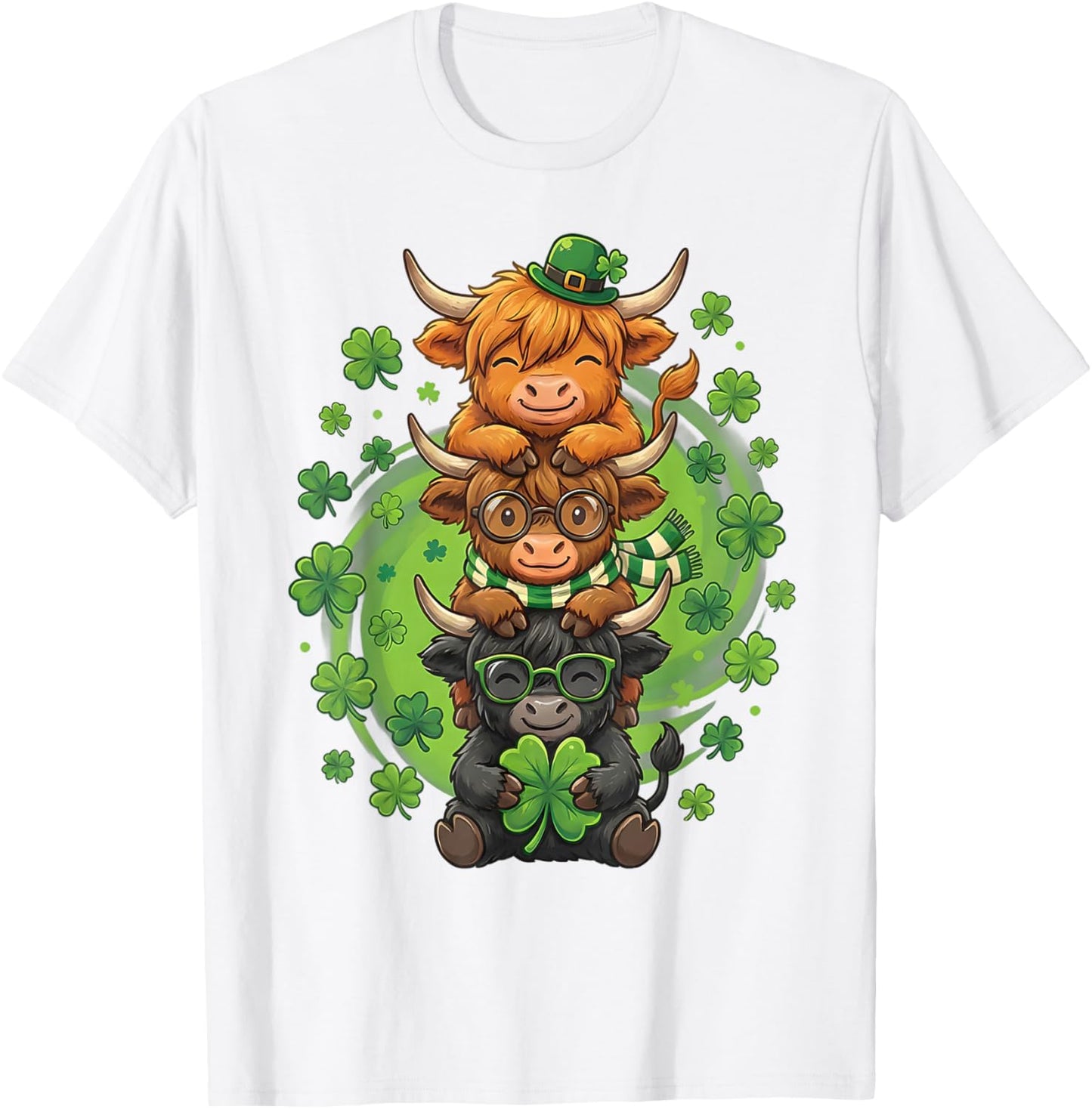 Cute Highland Cow Lucky Shamrock St Patrick's Day Party T-Shirt - T-Shirt | White