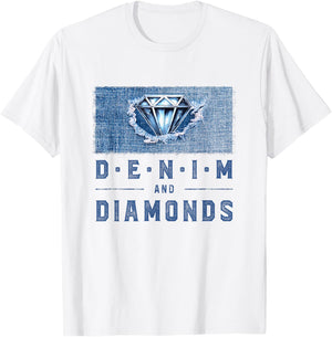 Denim and Diamonds Western Girls Night Party Vibes T-Shirt - T-Shirt | White