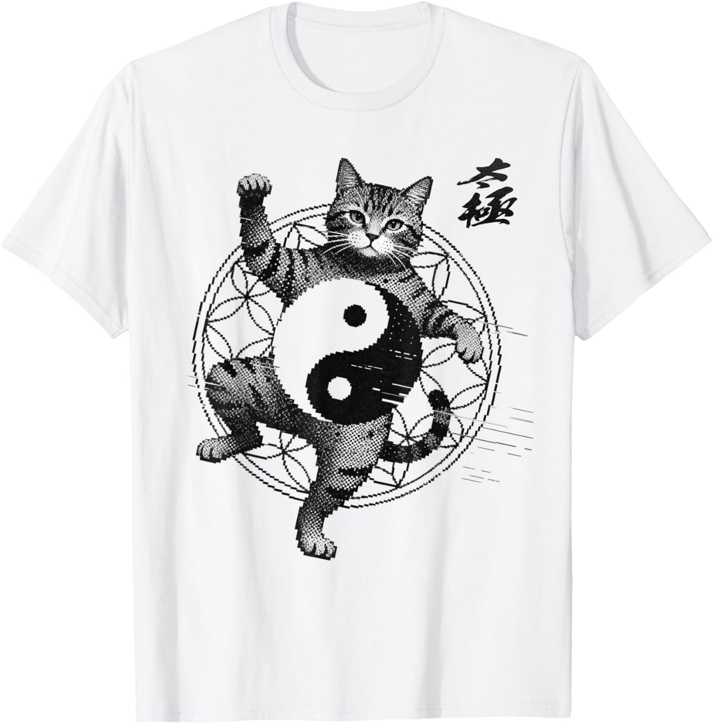 Funny Cat Demonstrating Tai Chi Martial Arts Yin Yang Glitch T-Shirt - T-Shirt | White