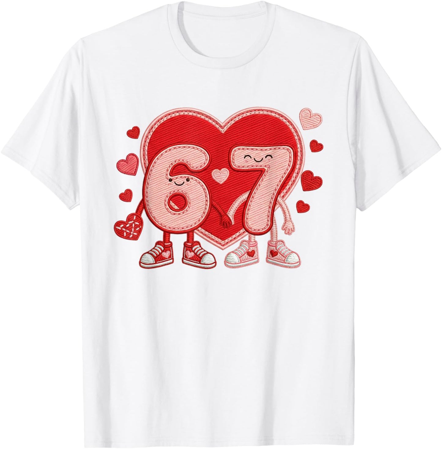 Valentine’s Day 67 Meme Six Seven 6 7 Valentine Heart Couple T-Shirt - T-Shirt | White