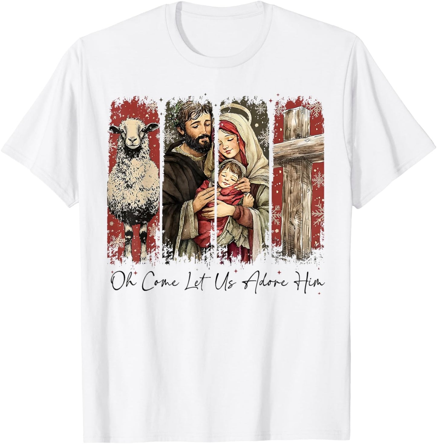 Vintage Oh Come Let Us Adore Him Christian Christmas Holiday T-Shirt - T-Shirt | White