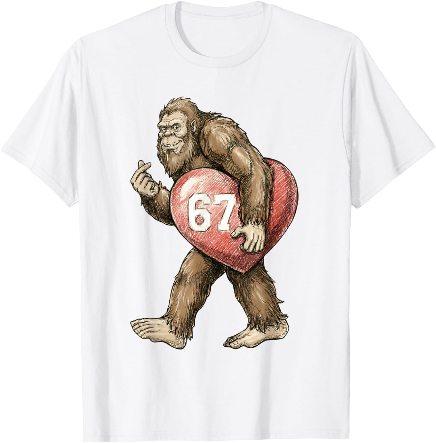 Valentine’s Day Bigfoot 67 Meme Funny Six Seven 67 Valentine T-Shirt - T-Shirt | White