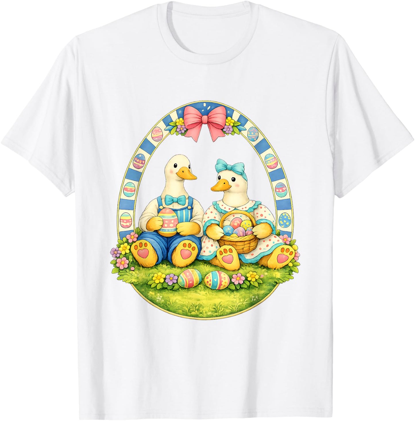 Easter Vintage 80's Geese with Eggs and Basket Goose T-Shirt - T-Shirt | White