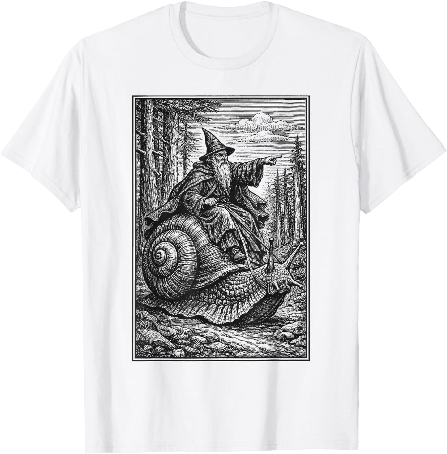 Retro Medieval Snail Rider Whimsical Wizard Fantasy Snail T-Shirt - T-Shirt | White