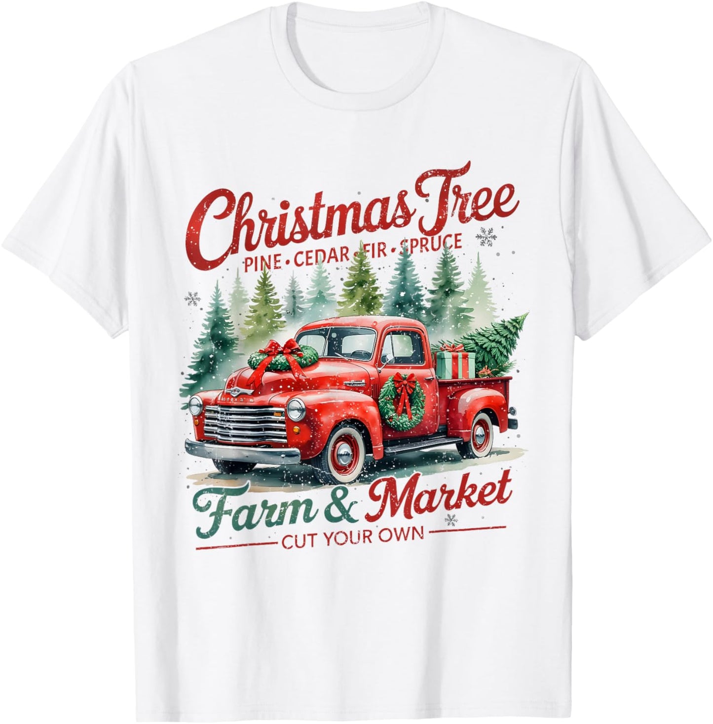 Christmas Tree Farm Red Truck Holiday Vintage T-Shirt - T-Shirt | White