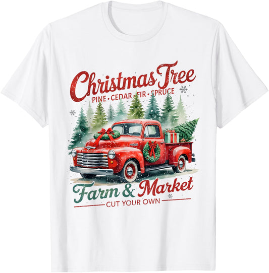 Christmas Tree Farm Red Truck Holiday Vintage T-Shirt - T-Shirt | White