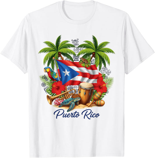 Puerto Rico Flag Floral Frog Boricua Women Hispanic Heritage T-Shirt - T-Shirt | White