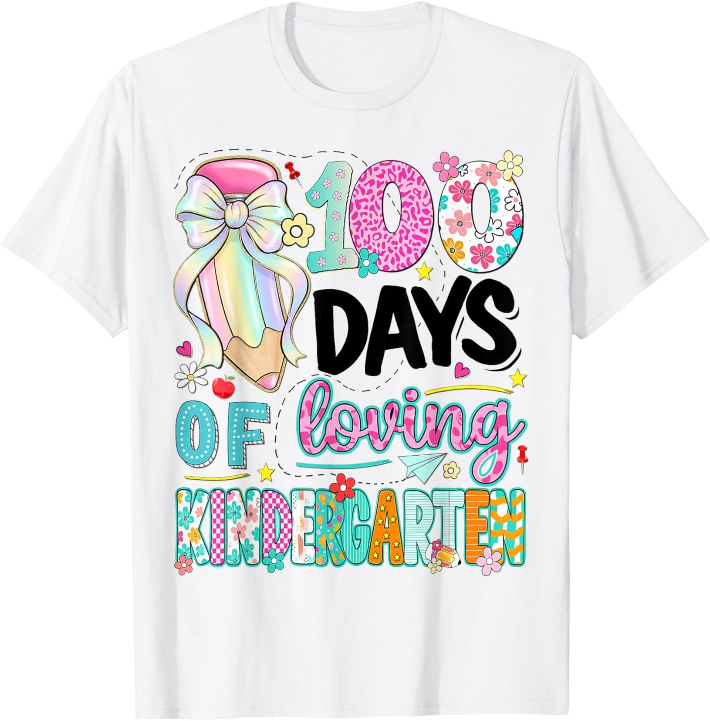 100th Day of School Kids Girls Kindergarten Teachers T-Shirt - T-Shirt | White