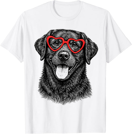 Funny Labrador Retriever Face Heart Glasses Dog Valentines T-Shirt - T-Shirt | White